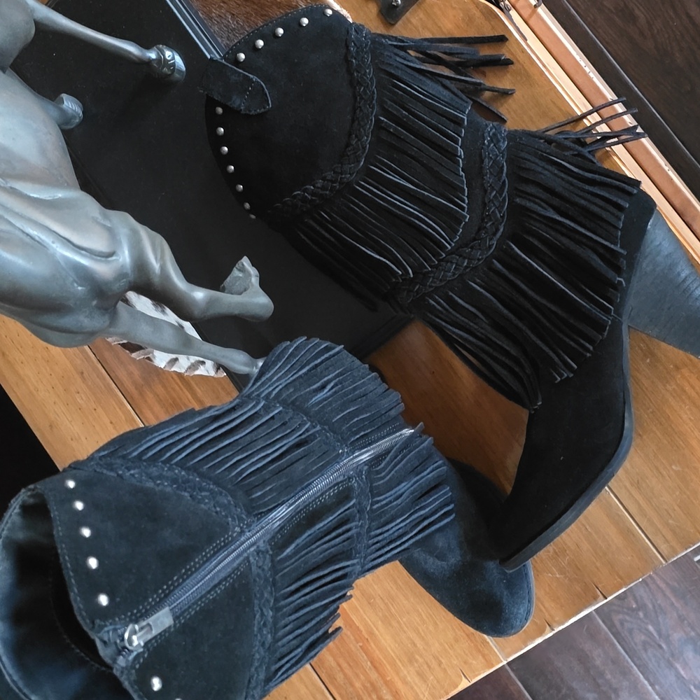EUC Reba Fringe Leather Suede Boots - Picture 10 of 16